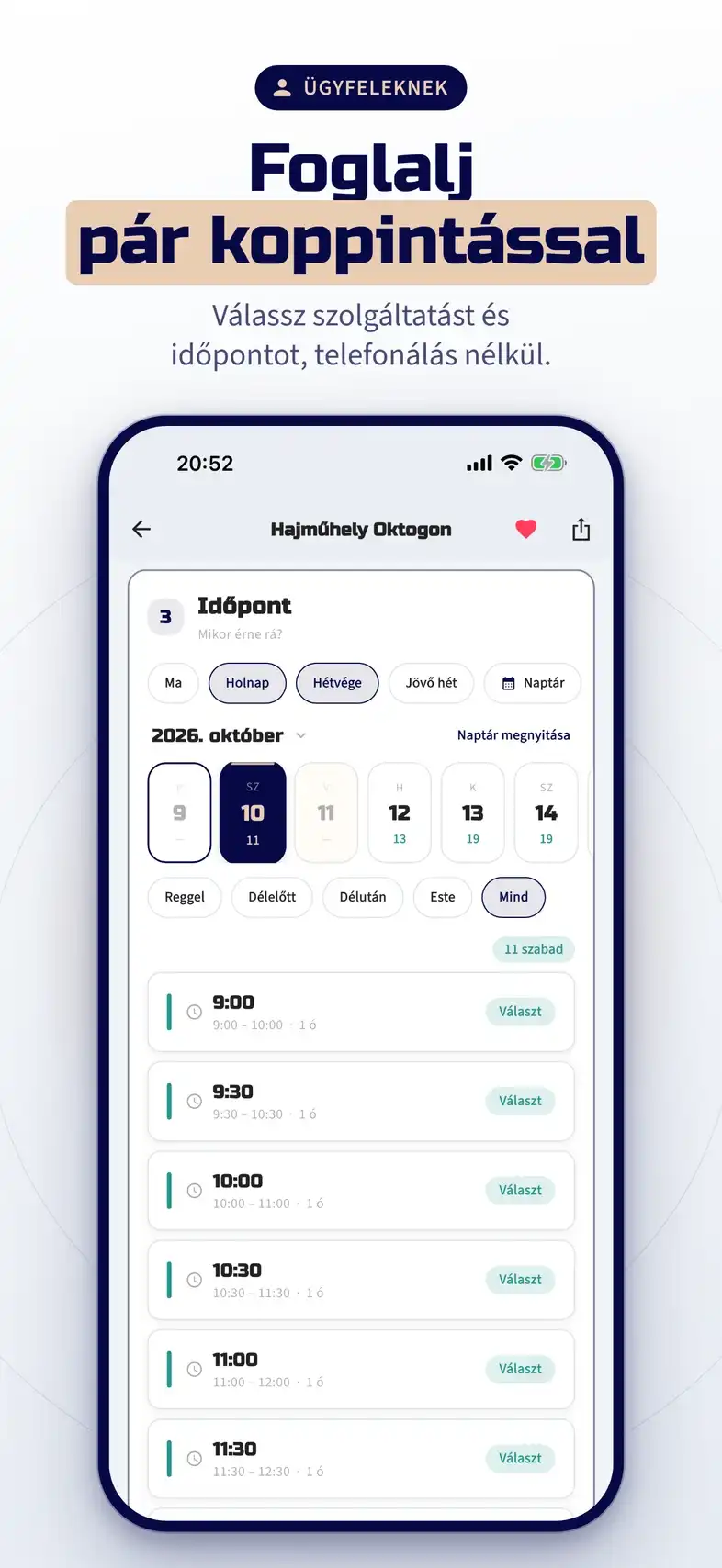 Foglalj pár koppintással: nap és szabad időpont kiválasztása telefonálás nélkül