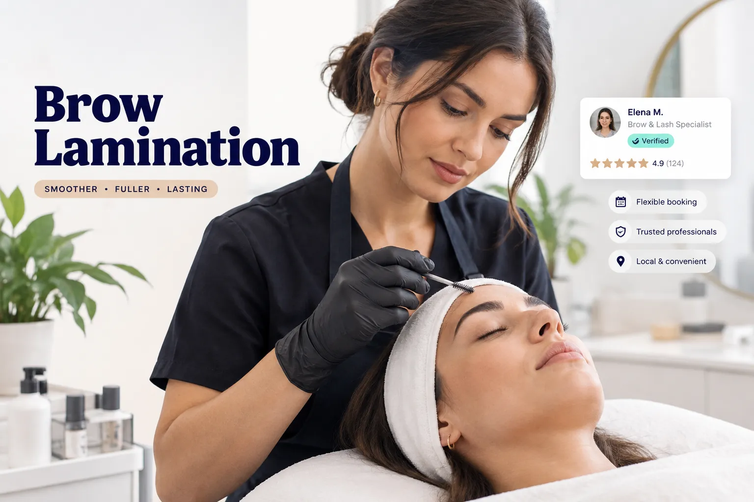Brow lamination treatment giving eyebrows a sleek, fuller, feathered look