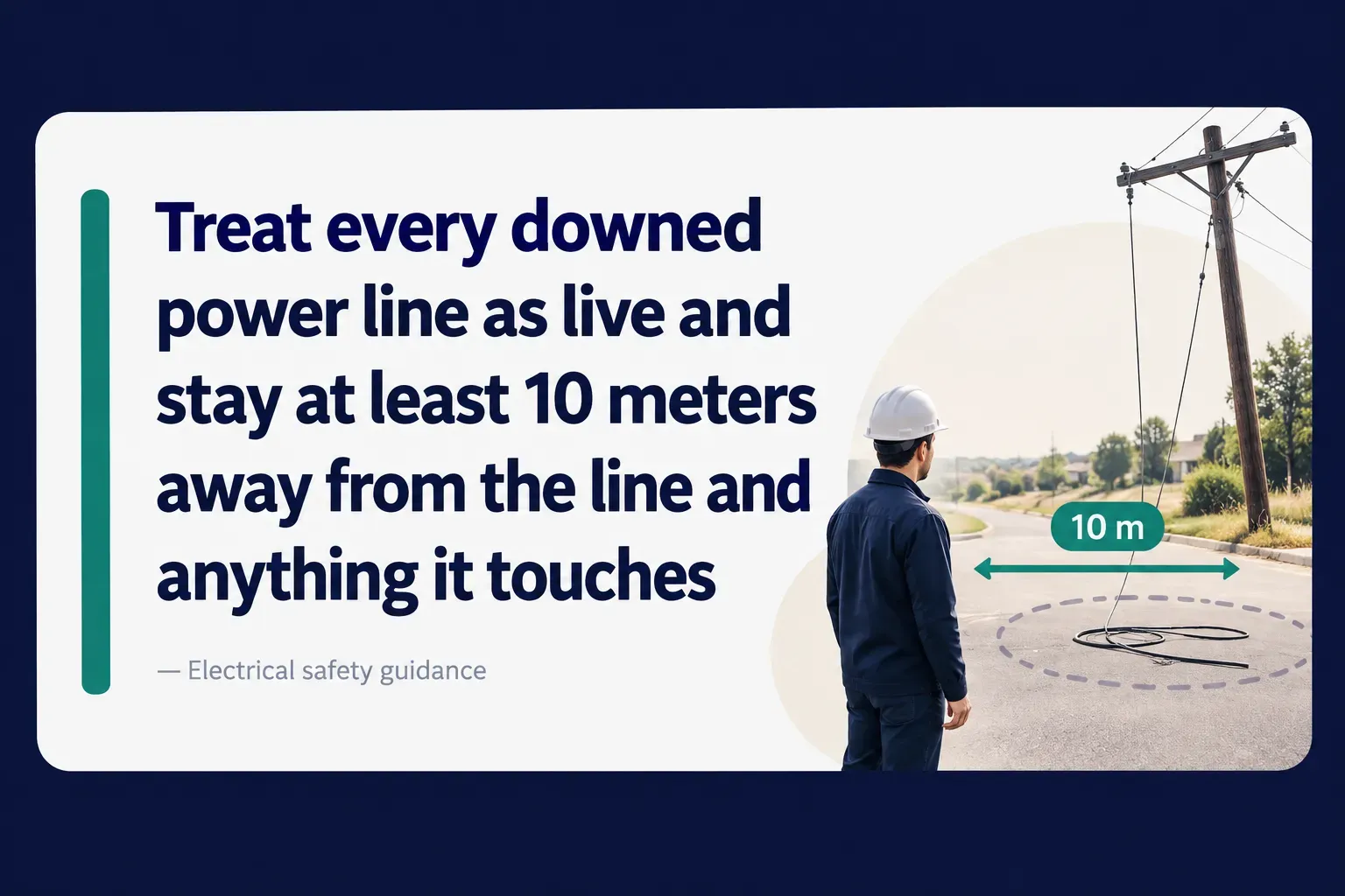 Key insight: Treat every downed power line as live and stay at least 10 meters away from the line and anything it touches…