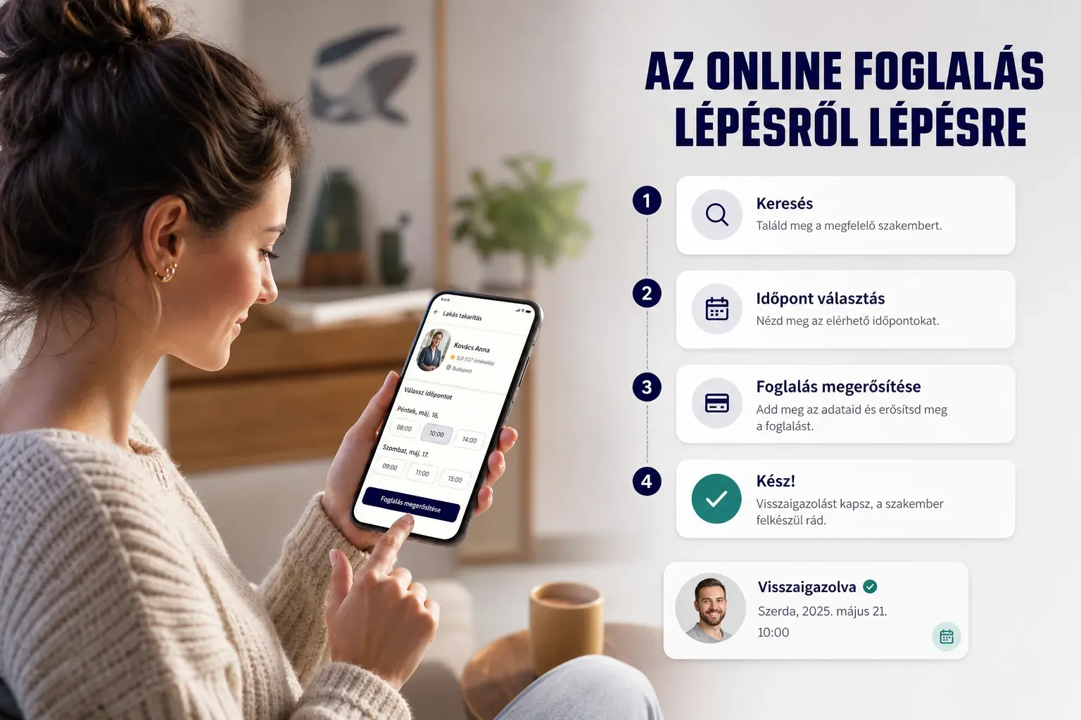 Hogyan foglalj szakembert online, lépésről lépésre bemutatott foglalási folyamat egy weboldalon