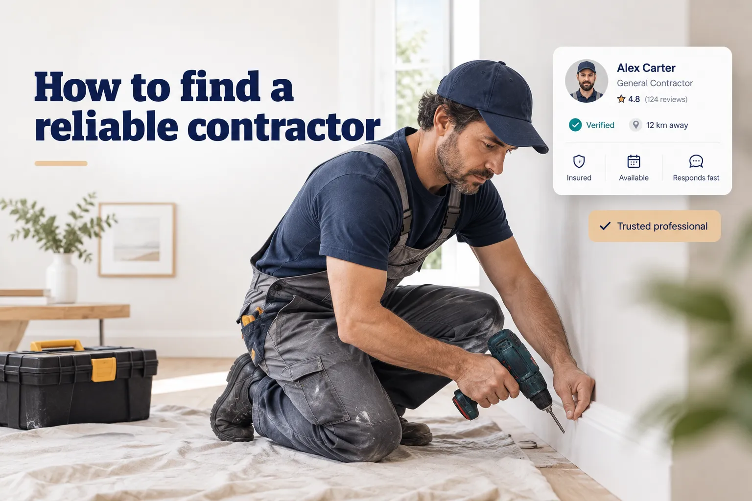 Homeowner reviewing contractor credentials and reviews to find a reliable contractor for a home renovation project