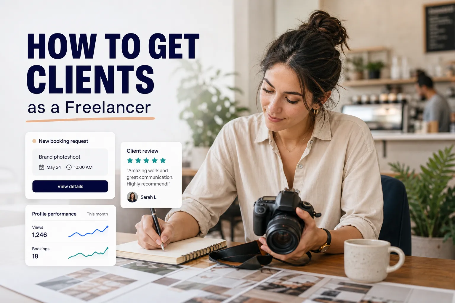 Freelancer using laptop to find and land new clients through outreach and online platforms