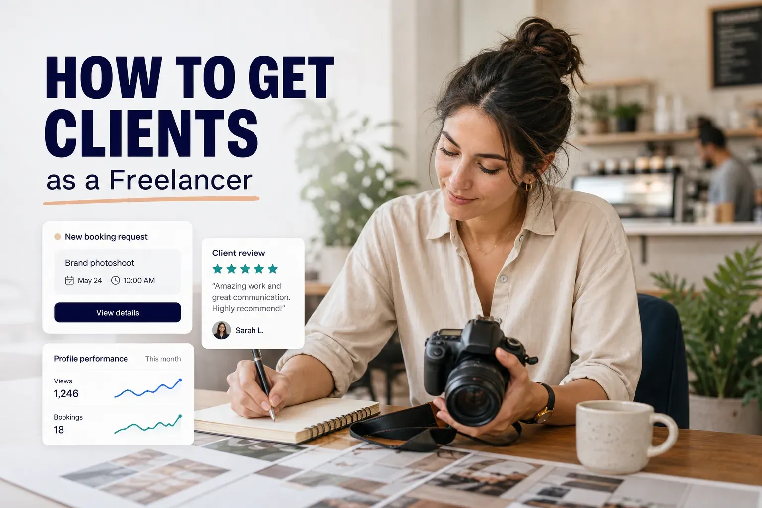 Freelancer using laptop to find and land new clients through outreach and online platforms