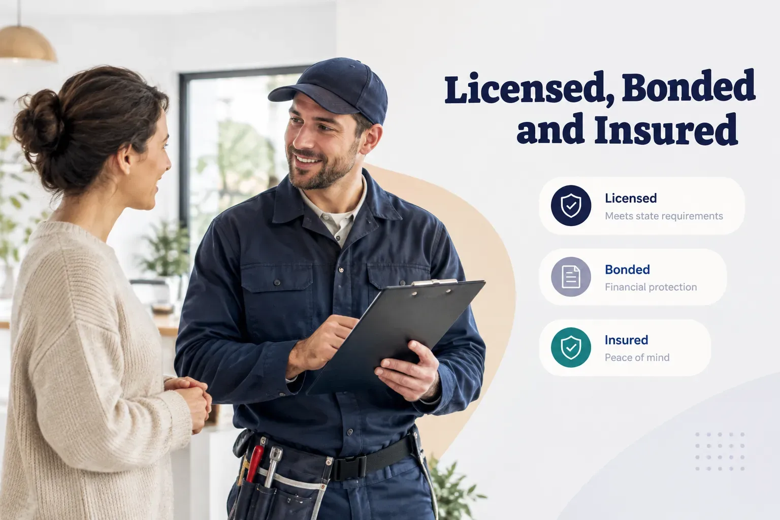 Contractor reviewing license, bond, and insurance documents that explain the meaning of licensed bonded and insured