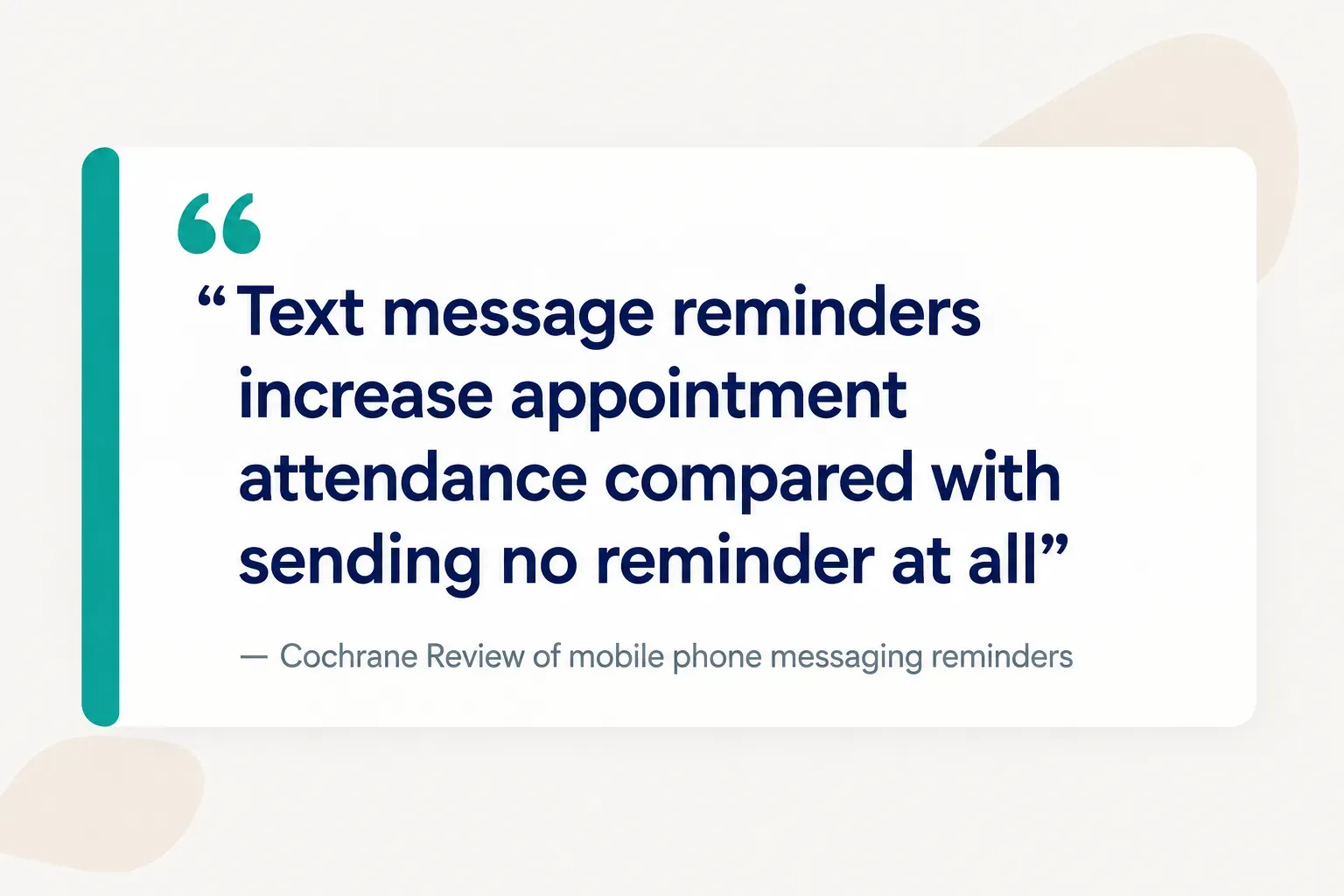 Key insight: Text message reminders increase appointment attendance compared with sending no reminder at all, Cochrane…