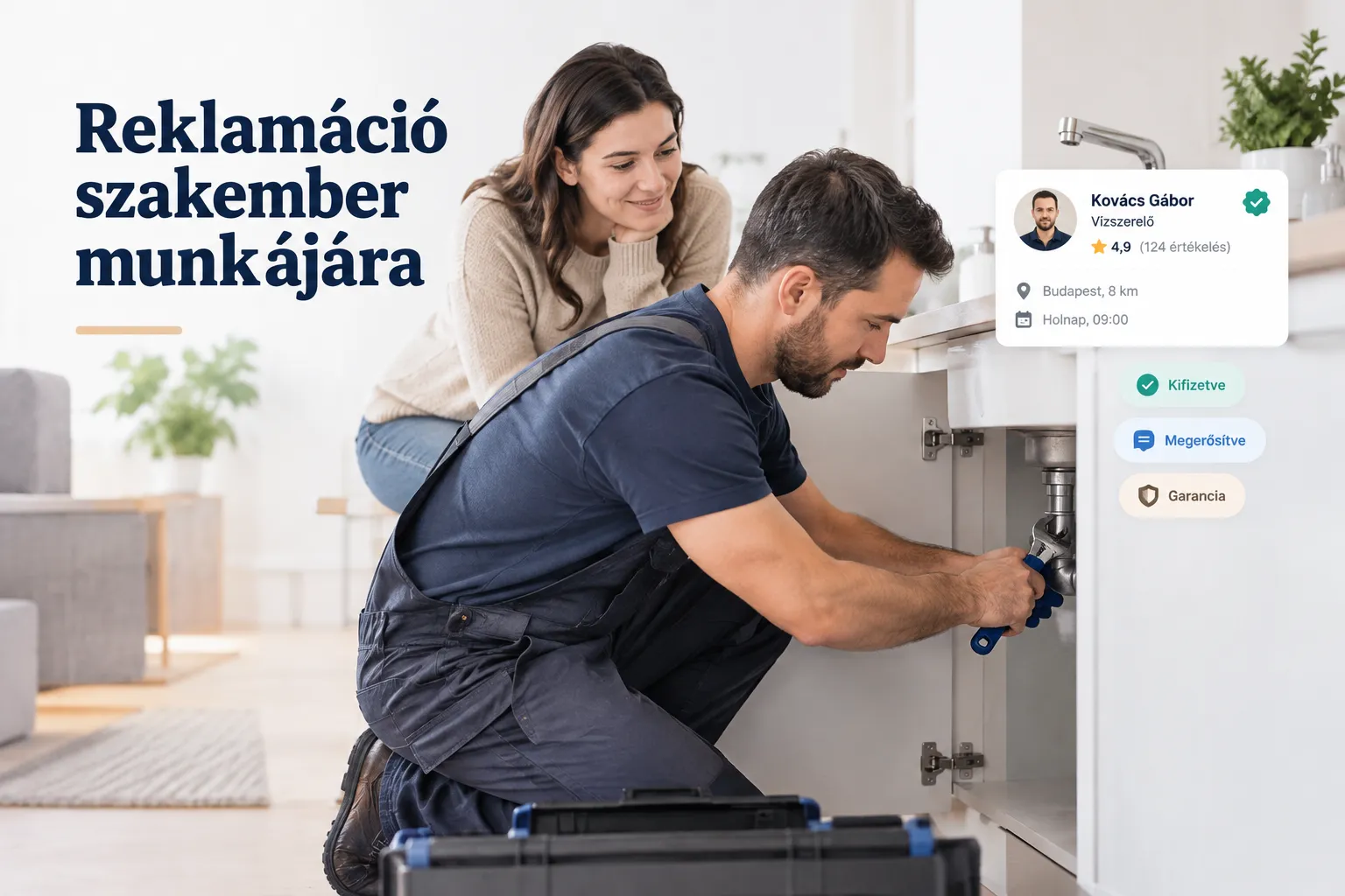 Ügyfél reklamációt nyújt be szakember hibás munkája miatt, dokumentumokkal és jegyzőkönyvvel az asztalon