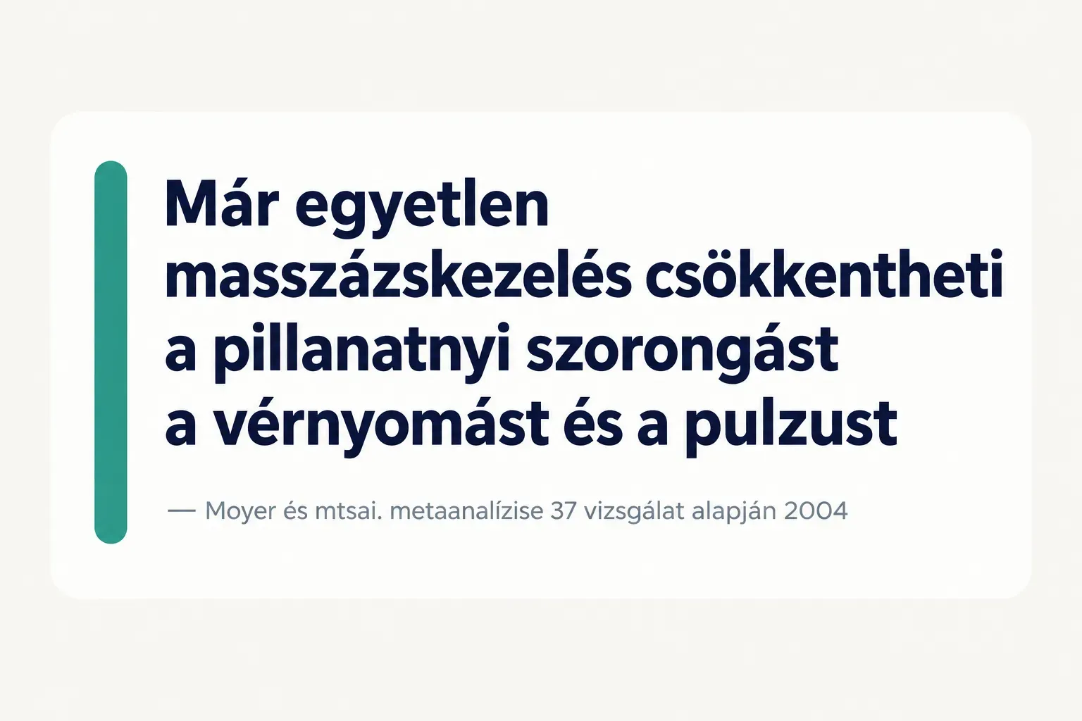 Key insight: Már egyetlen masszázskezelés csökkentheti a pillanatnyi szorongást a vérnyomást és a pulzust, Moyer és mtsai…