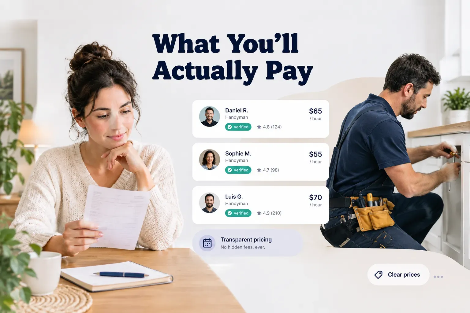 Price comparison chart showing hourly rates across top TaskRabbit alternatives for home service tasks