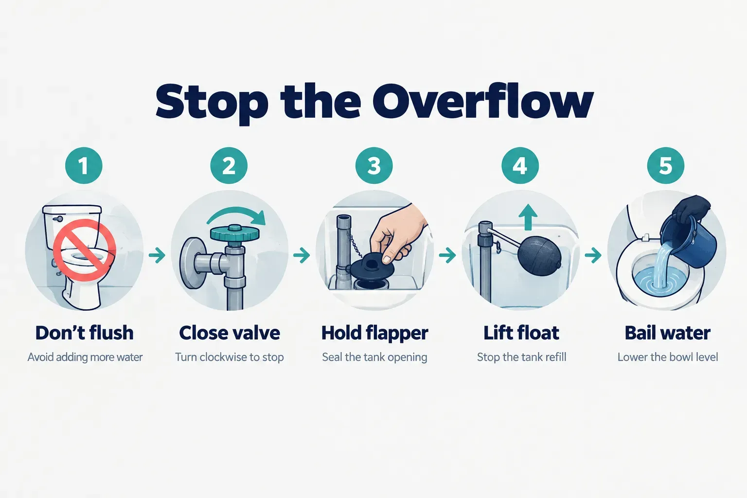 Step-by-step diagram, Stop the Overflow. 1. Don
