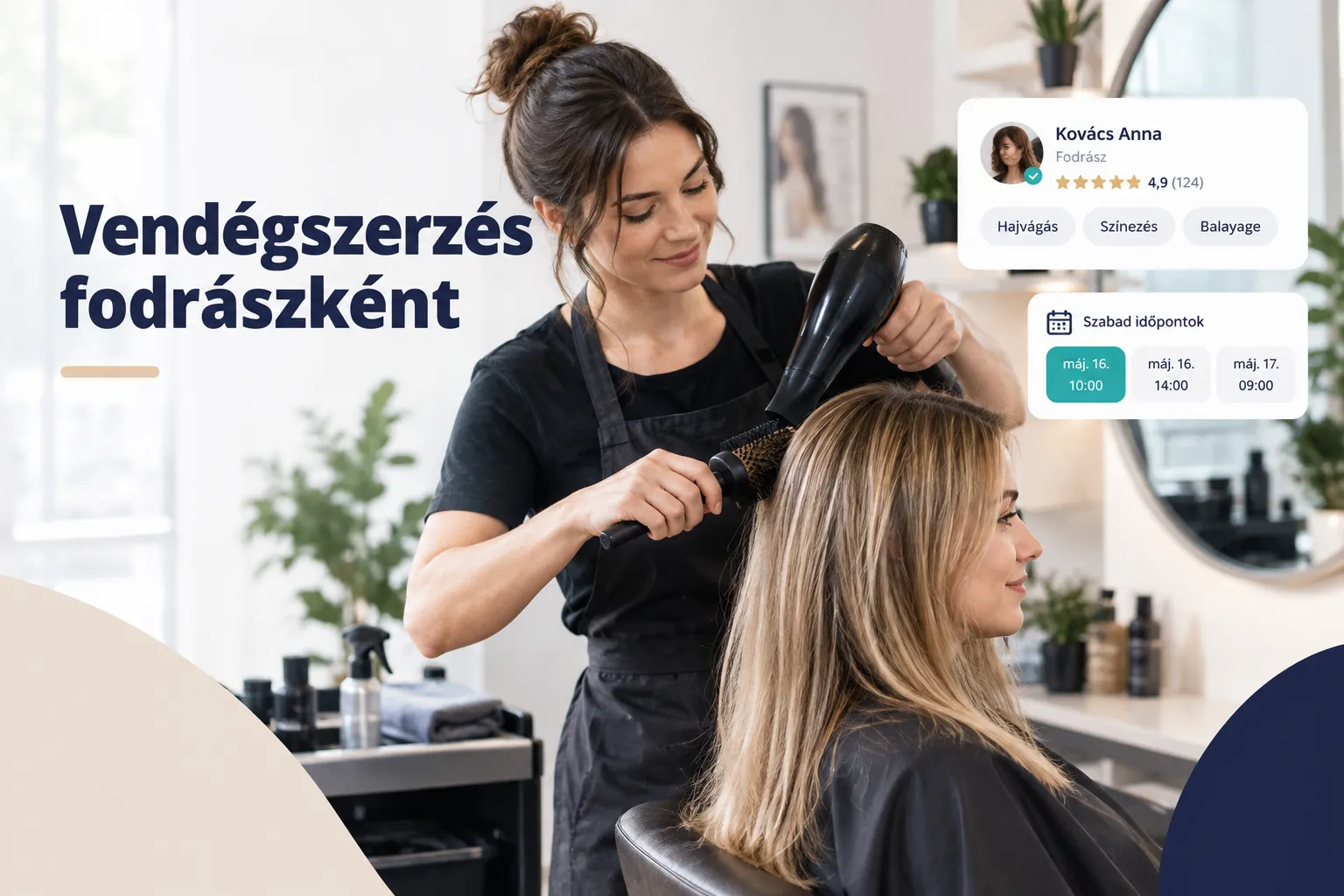 Fodrász új vendégeket fogad a szalonban, bemutatva a hatékony vendégszerzés fodrászként alkalmazott módszereit